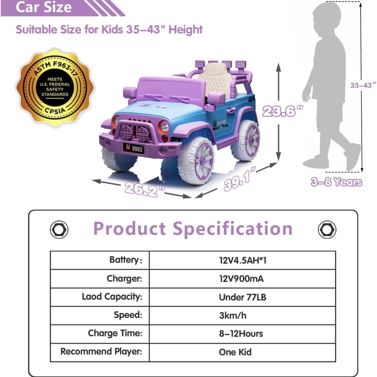 12v Kids Ride on Jeep, Battery Powered Electric Ride on Car with Parental Remote Control, Leather Seat, LED Lights, MP3