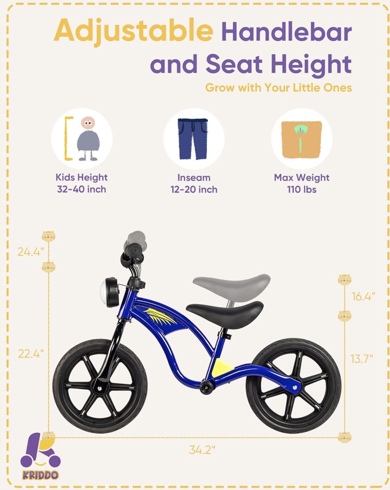 KRIDDO Kids Balance Bike for 2-5 Years