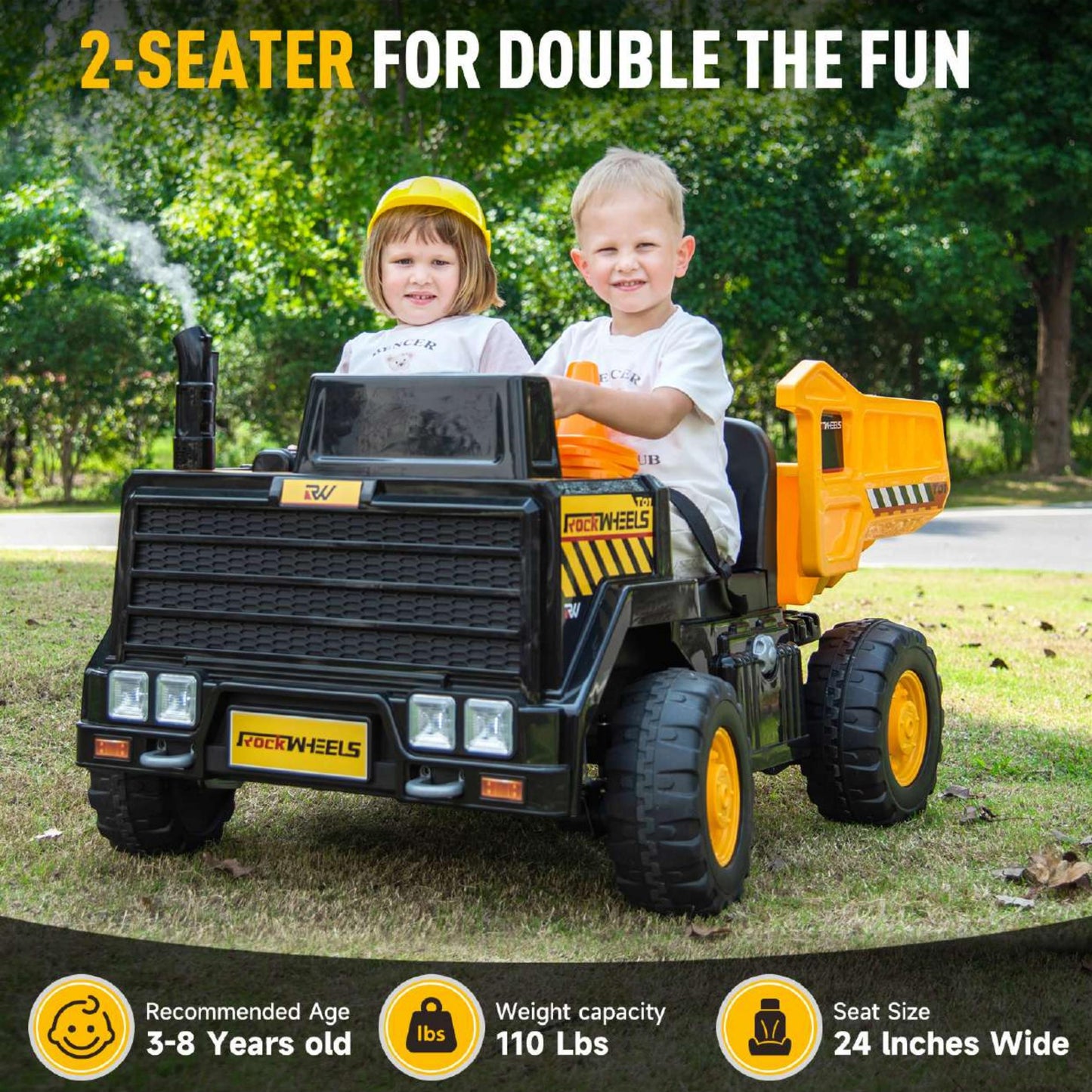 24V 2 Seater Ride On Dump Truck. Remote Control/4WD//Electric Dump Bed/Extra Shovel Traffic Cones