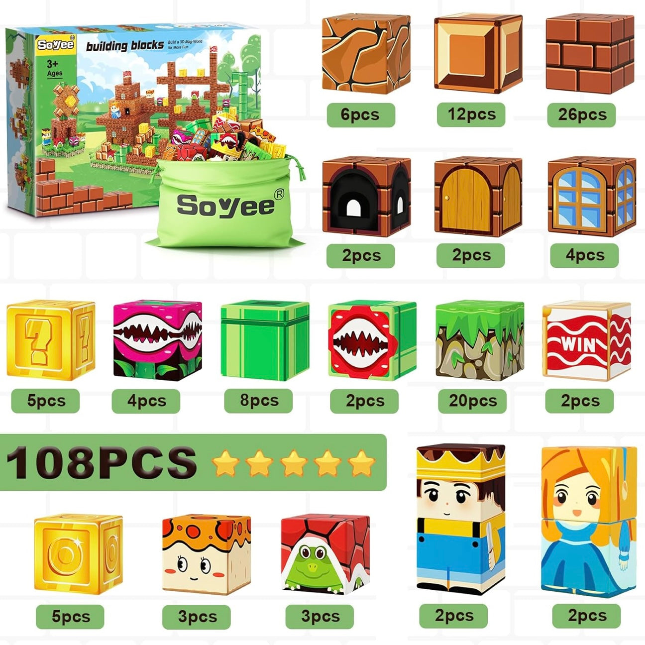 108PCS Magnetic Blocks Building Toys