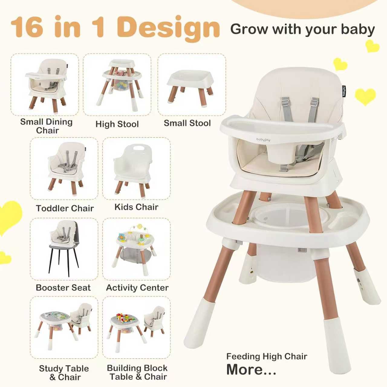 BABY JOY 16 in 1 High Chair, Convertible Baby Highchair for Babies and Toddlers