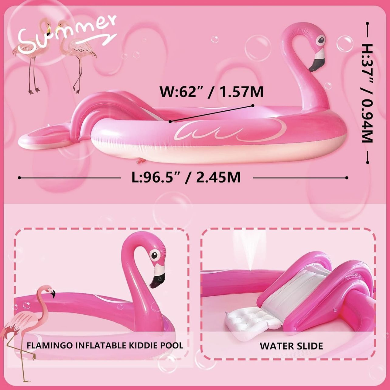 3-in-1 Flamingo Inflatable Kiddie Pool