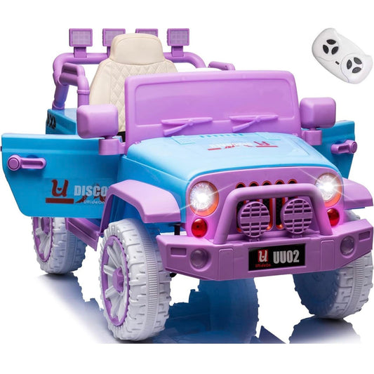12v Kids Ride on Jeep, Battery Powered Electric Ride on Car with Parental Remote Control, Leather Seat, LED Lights, MP3