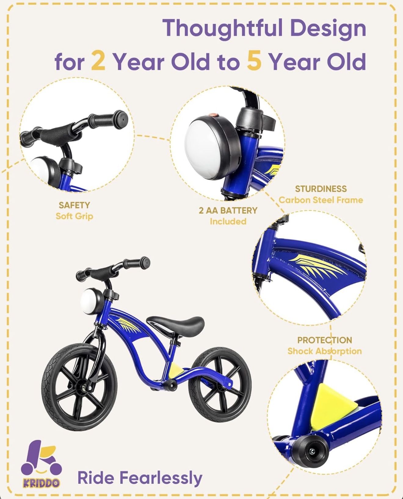 KRIDDO Kids Balance Bike for 2-5 Years